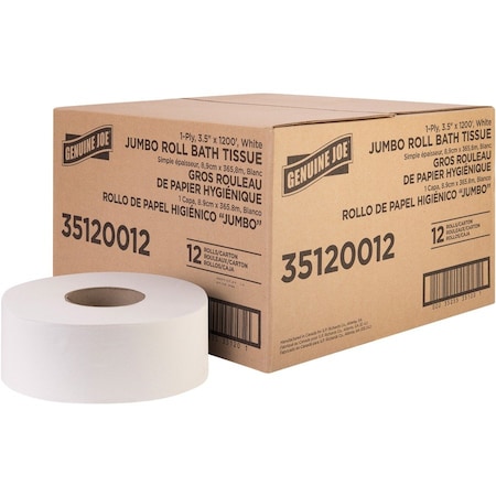 Jumbo Roll Bath Tissue - 1 Ply - 3.63in X 1200' - 8.88in Roll Diameter - White, 12PK
